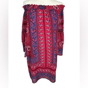 Kut from the Kloth Red and Blue Off the Shoulder Long Sleeve Dress Size S